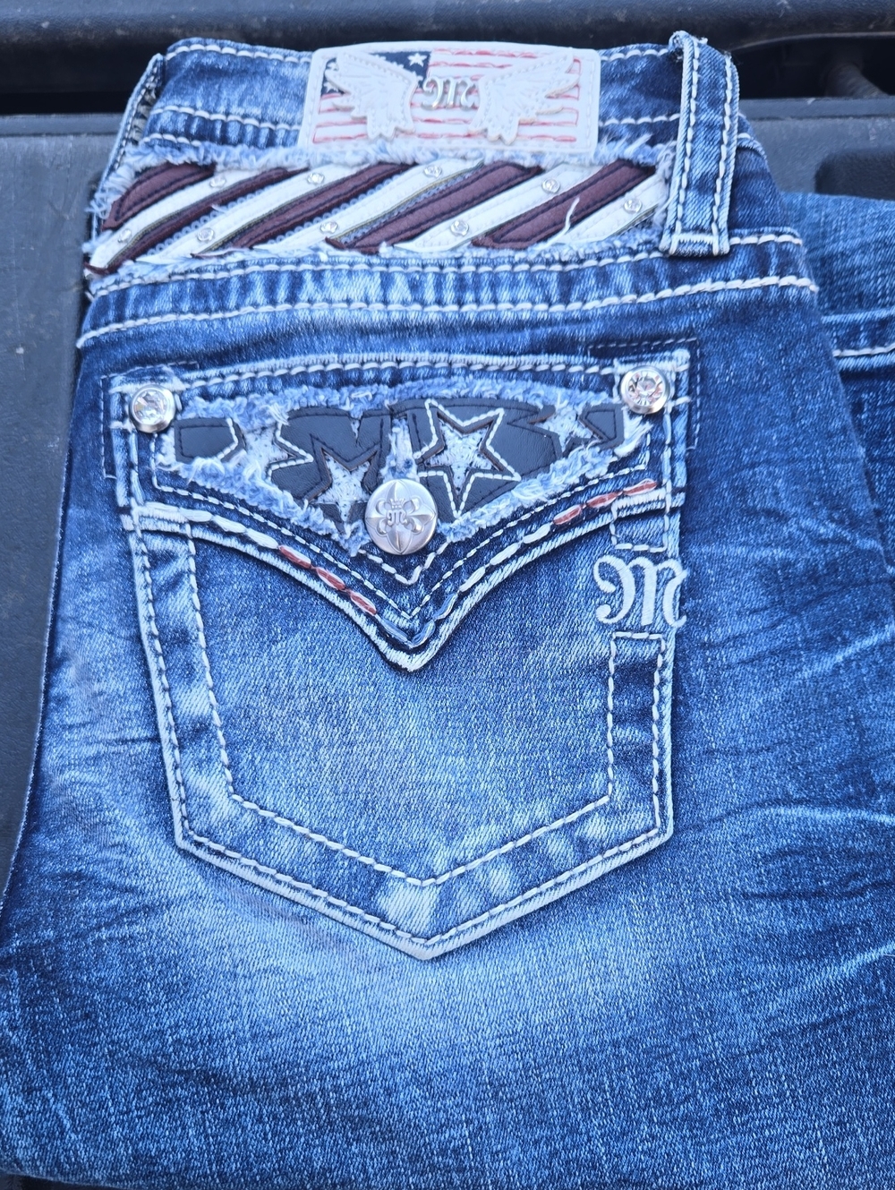 Miss Me Blue Embellished Star Pocket Bootcut Jeans